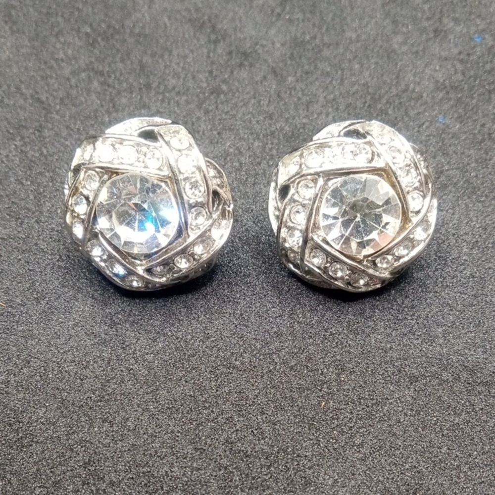 Silver Floral Halo Stud Earrings with Clear Gemstones